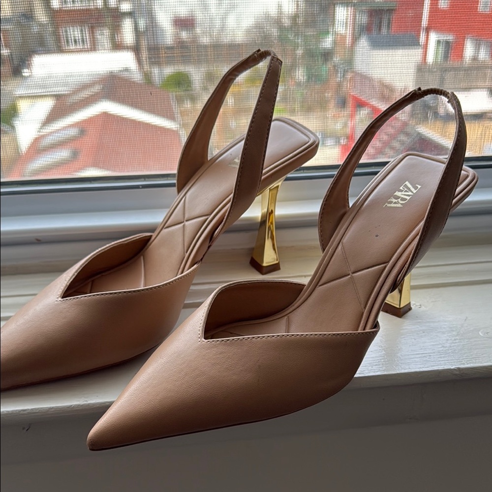 Zara Women's Tan Slingback Heels